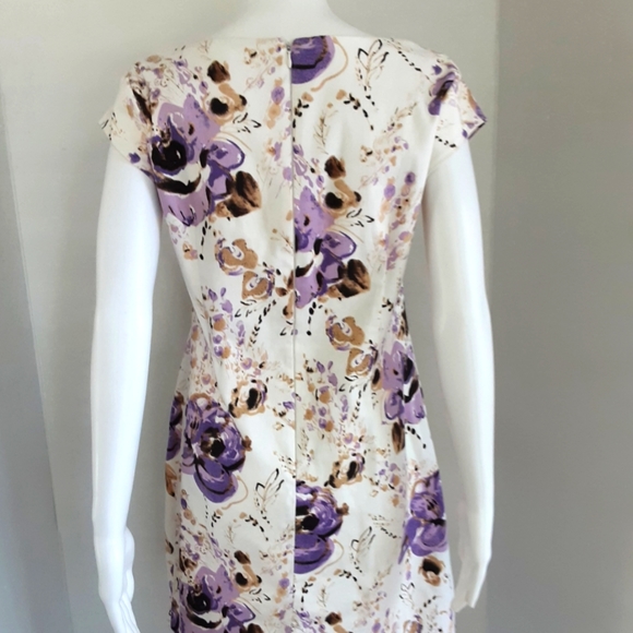 K STUDIO COTTON CAP SLEEVE PURPLE FLORAL SHIFT DRESS SZ 8 - Picture 5 of 9